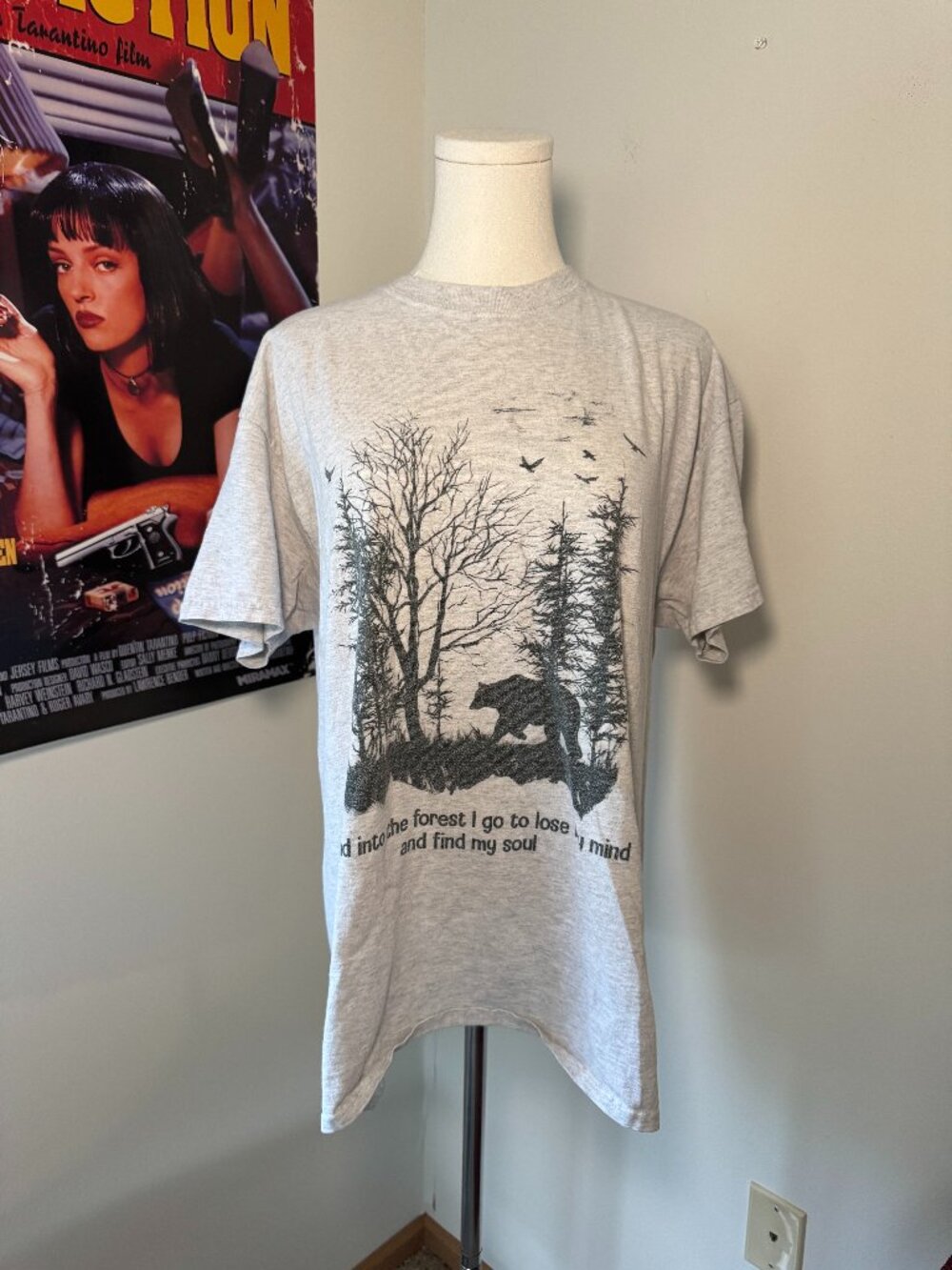 Vintage Outdoor Forrest Scene Heather Grey and Black Short Sleeve Graphic Shirt